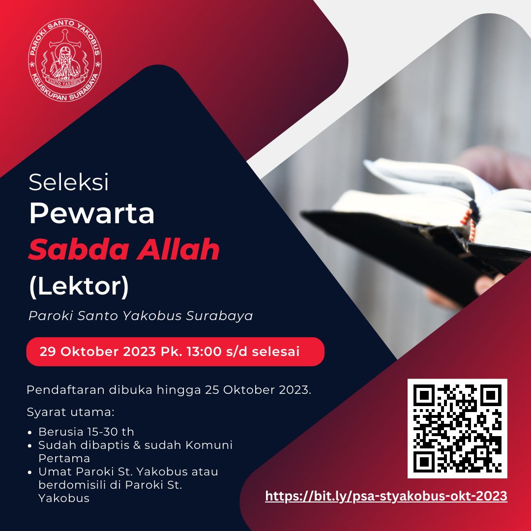 Pengumuman Paroki Seleksi Pewarta Sabda (Lektor) 29 Oktober 2023 Paroki Santo Yakobus Surabaya