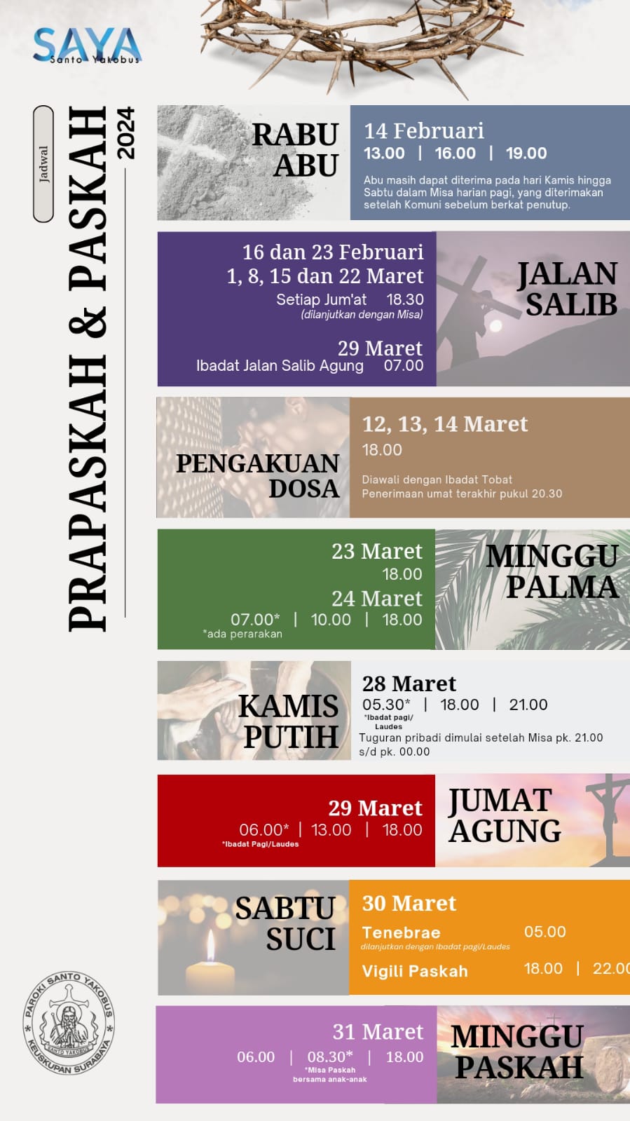 Pengumuman Paroki Jadwal Masa Prapaskah dan Paskah 2024 Paroki Santo Yakobus Surabaya
